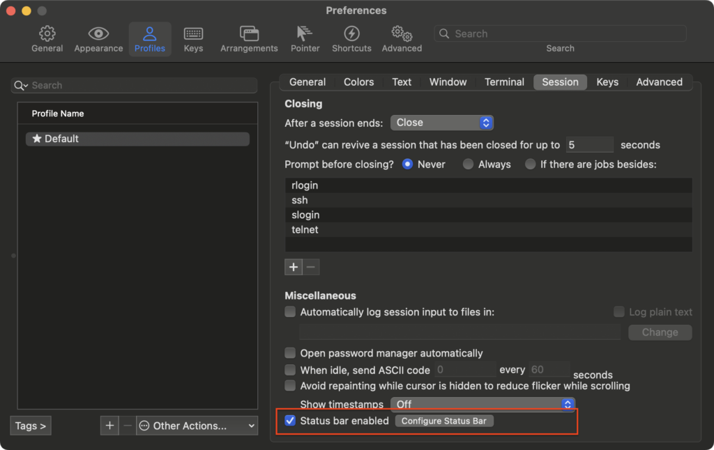 iTerm2 상태바 표시